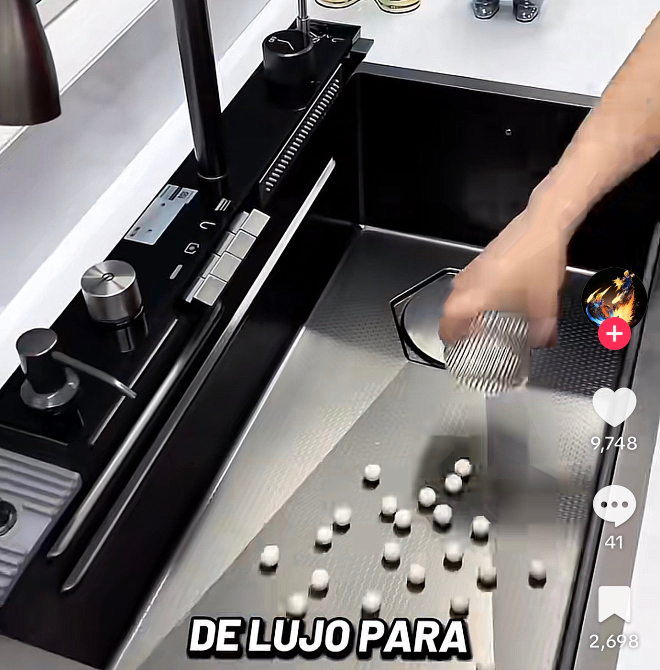 304 Stainless Steel Waterfall Kitchen Sink Large Single Slot Integrated Digital Display Faucet Set Soap Dispenser Cup Washer