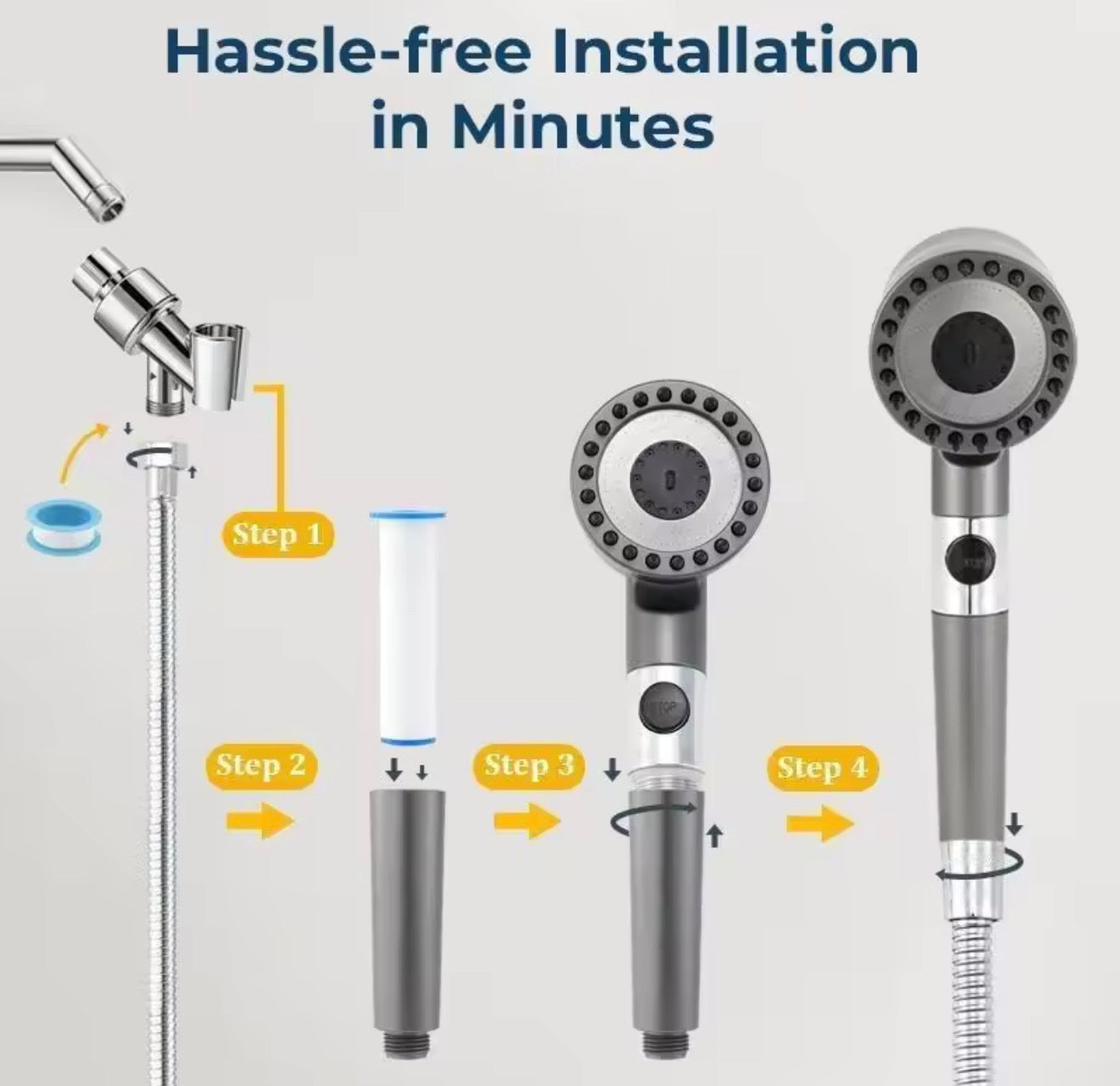 New High Pressure Water Saving Filter Shower Head 5 Modes Handheld Shower Head One Button Stop Bathroom Accessories Set