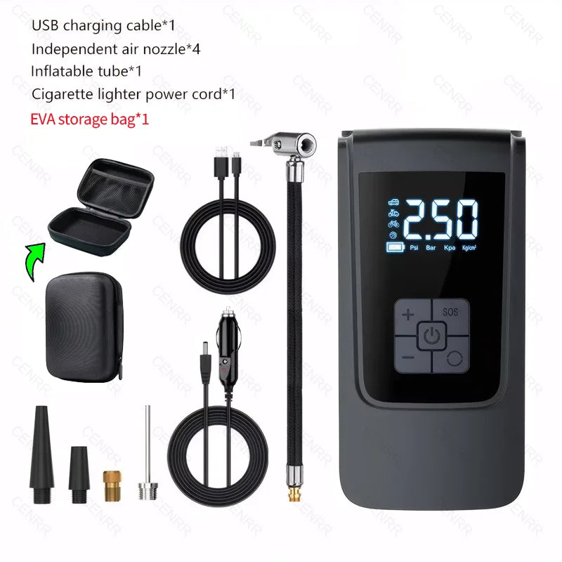 Wireless Car Air Pump Portable Air Compressor Electric Tire Inflator with LCD Digital Display for Car Motorcycles Bicycle Ball